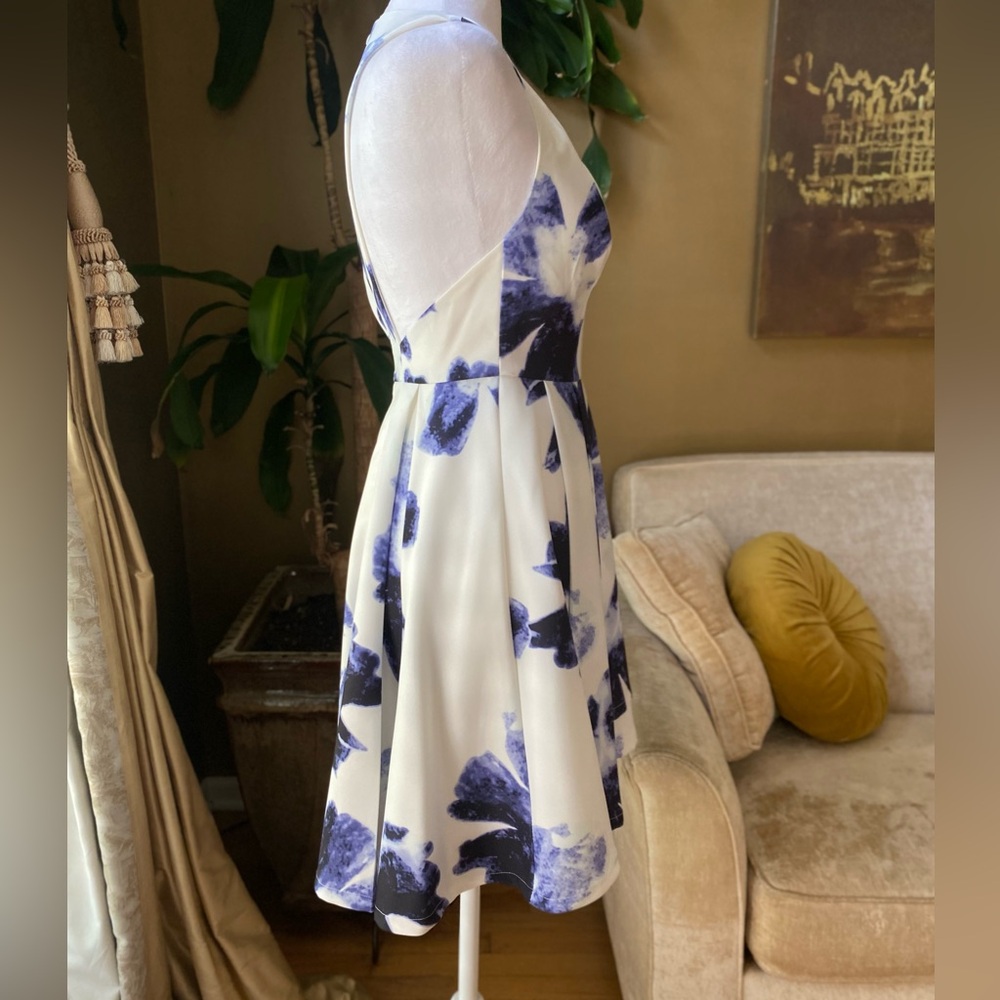 Seeing Chic Blue and Ivory Print Skater Dress, XS - Picture 9 of 15